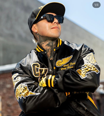 THE PLAYER satin bomber